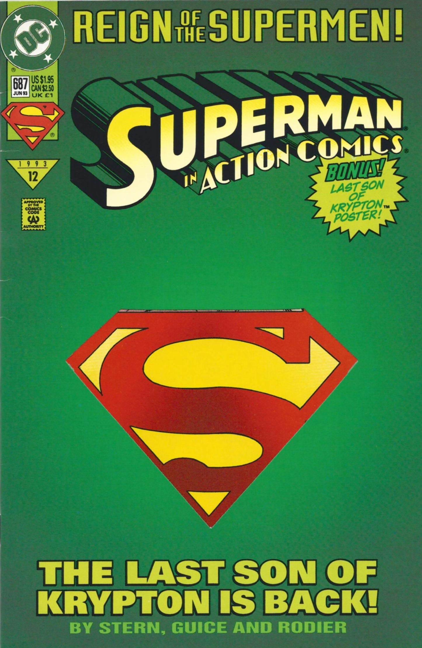 Action Comics #687 FN 1st full appearance of the Eradicator, as The Last Son of Krypton Collectors Edition