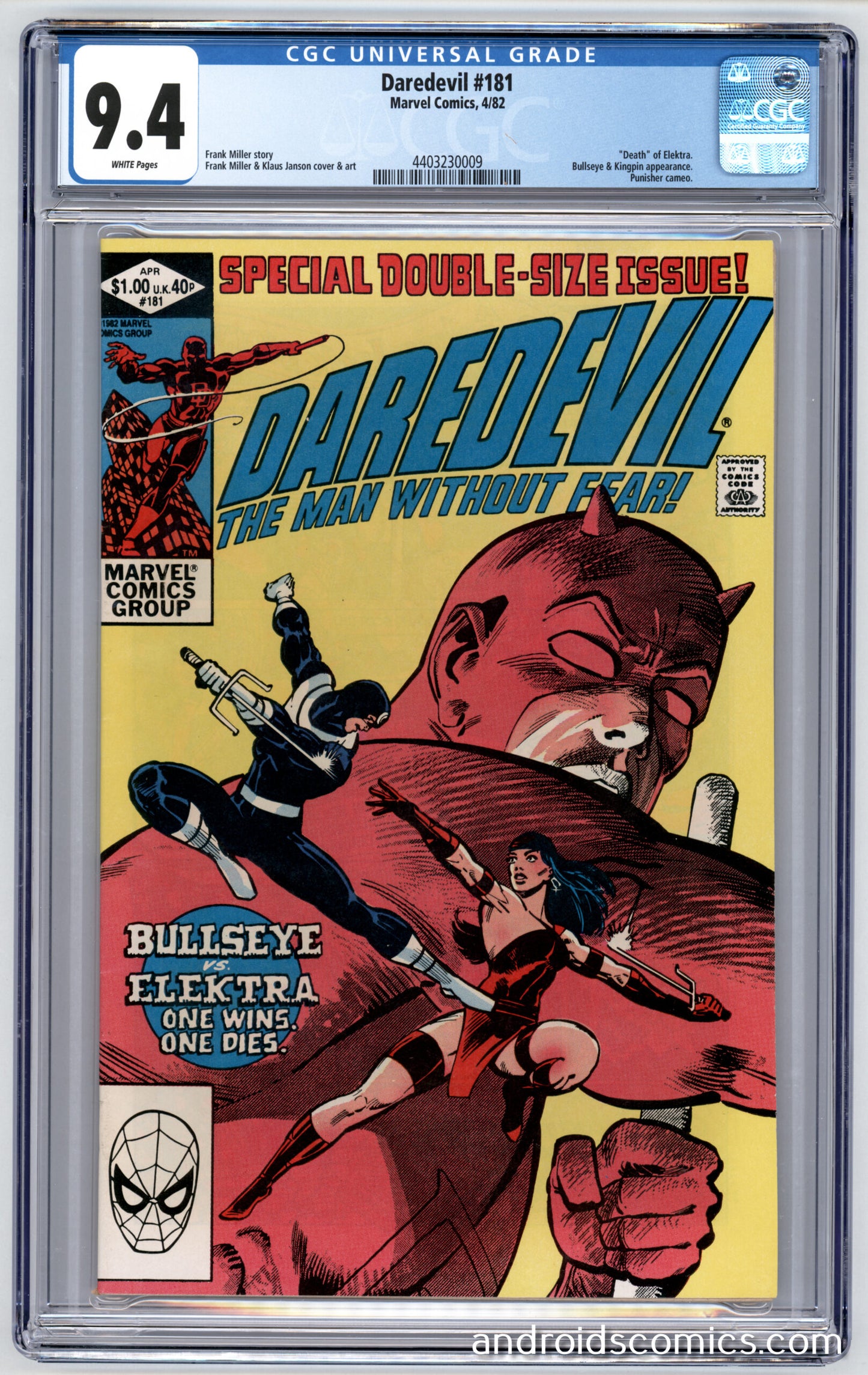 Daredevil #181 CGC 9.4 "Death" of Elektra