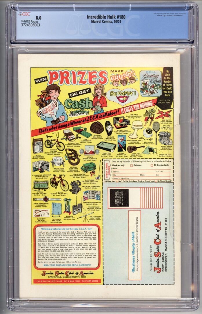 Incredible Hulk #180 CGC 8.0 1st brief appearance of Wolverine