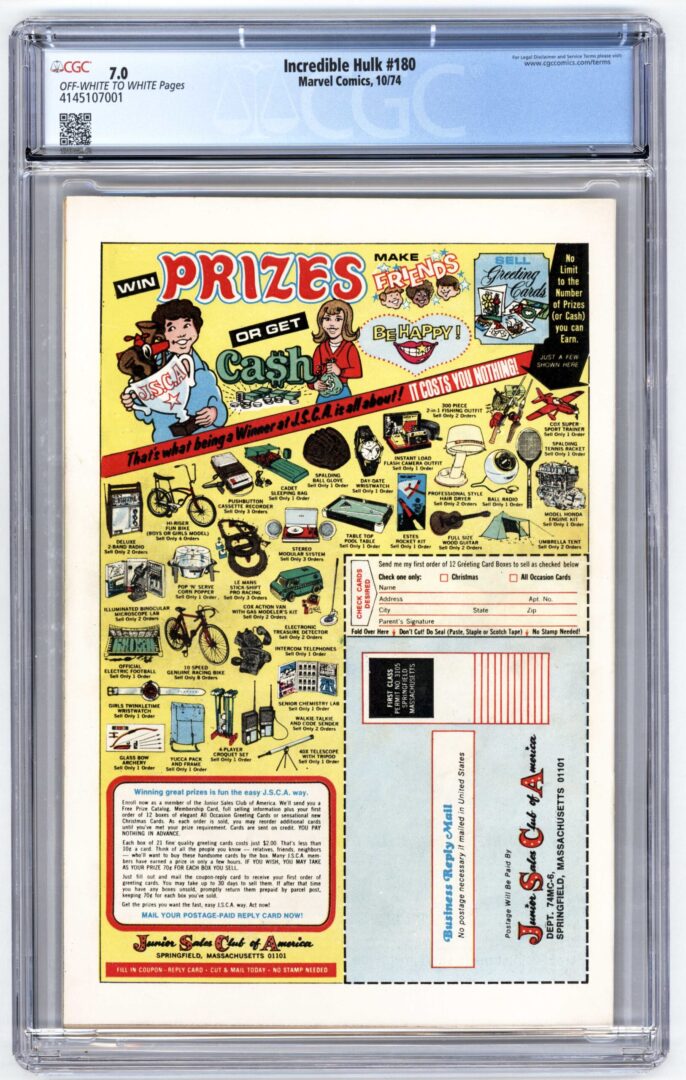 Incredible Hulk #180 CGC 7.0 1st brief App. of Wolverine