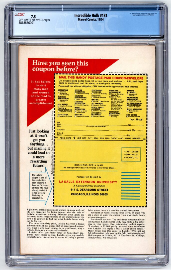 Incredible Hulk #181 CGC 7.5 1st Full appearance of Wolverine