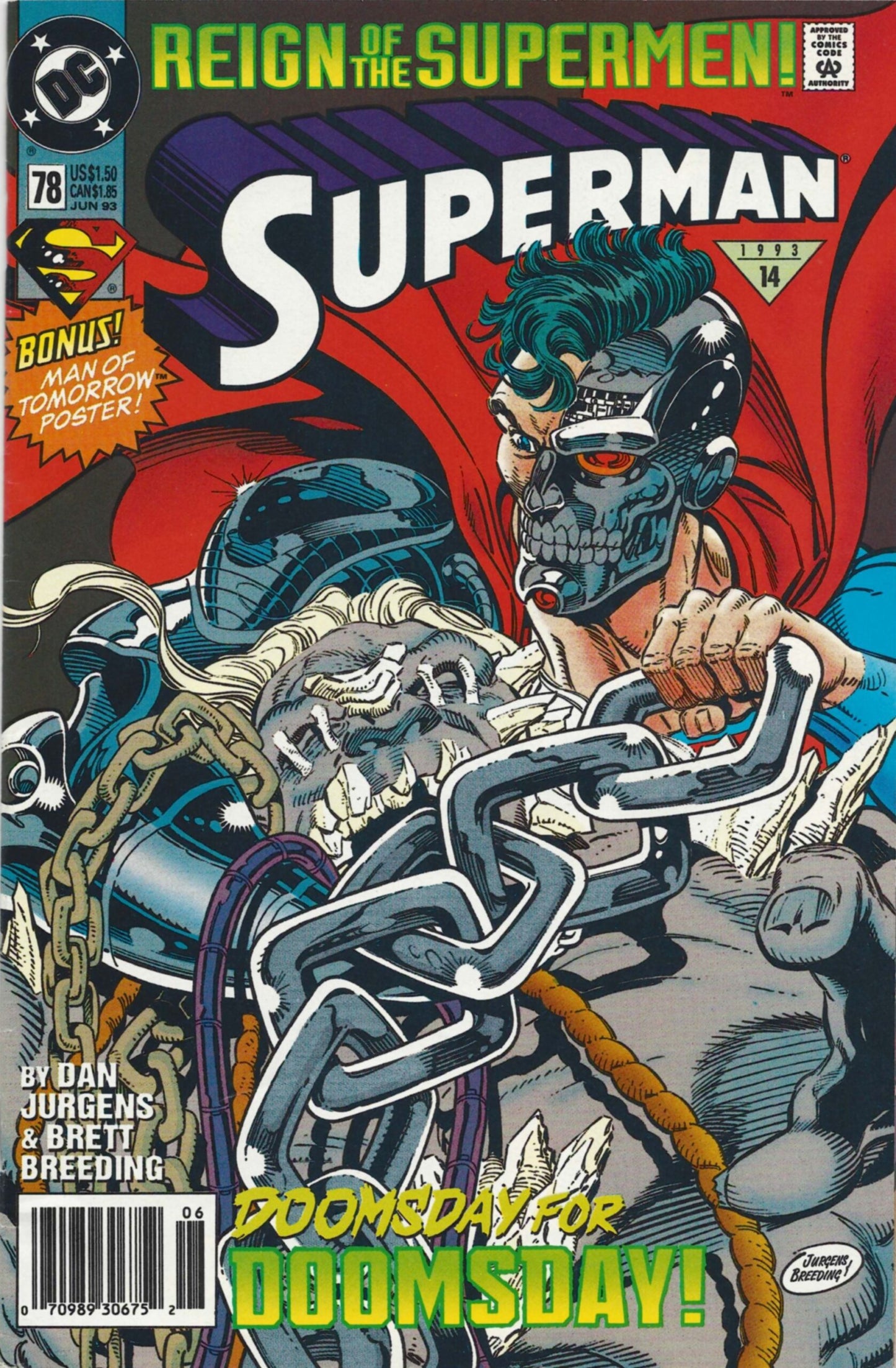 Superman #78 VF 1st full appearance of Cyborg Superman