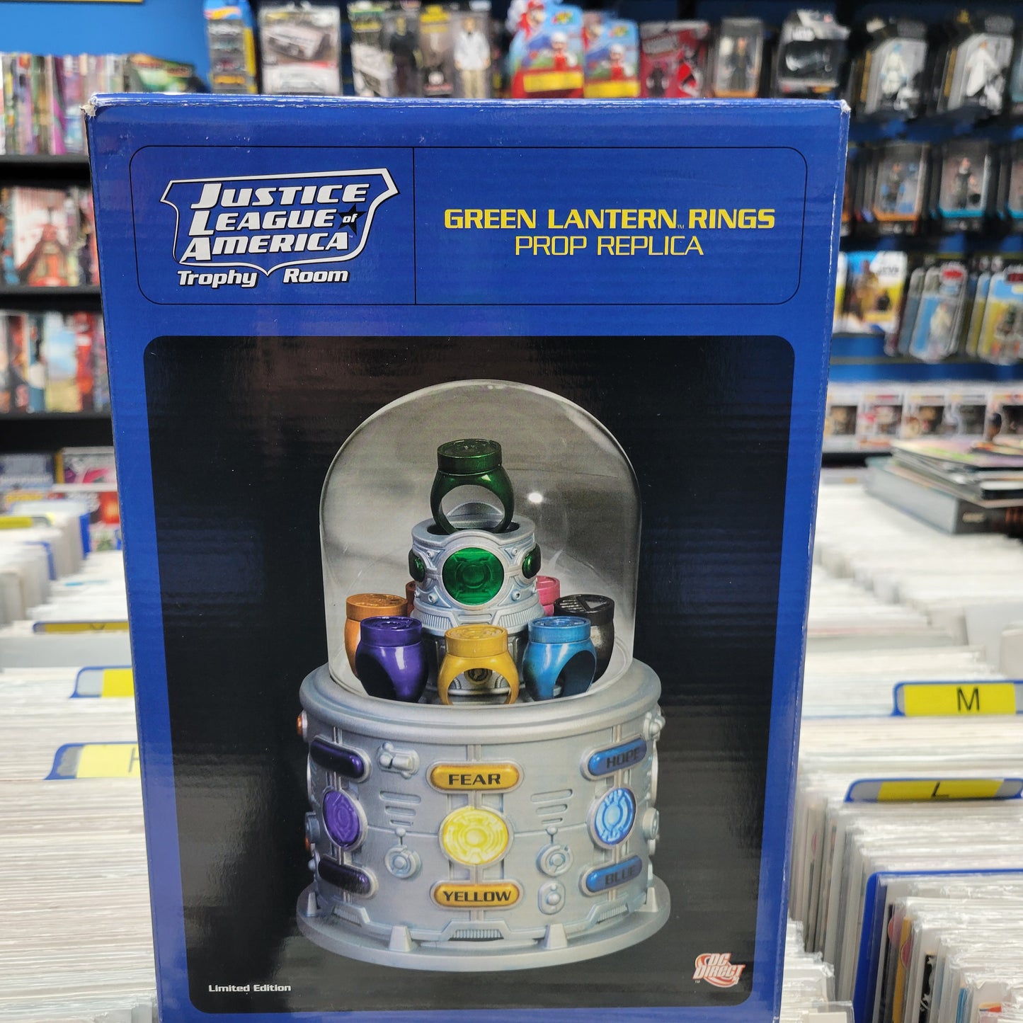 DC Direct Green Lantern 8 Ring Replica Prop Set Trophy Room JLA