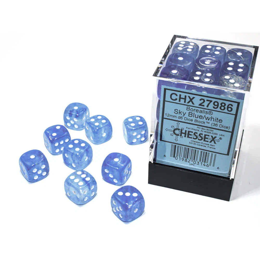Chessex Borealis Sky Blue White 36 Dice