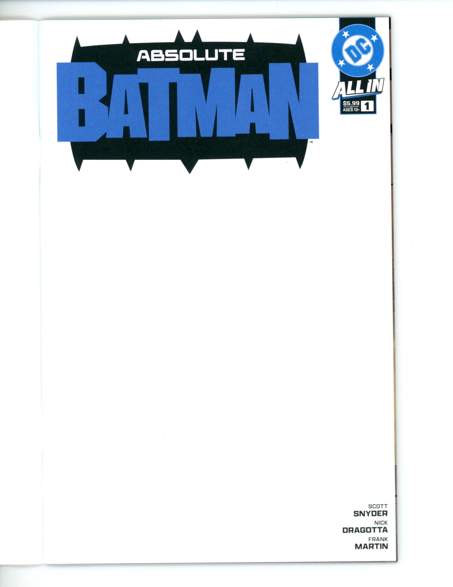 Absolute Batman #1  Blank Card Stock Variant NM