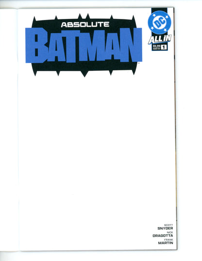 Absolute Batman #1  Blank Card Stock Variant NM