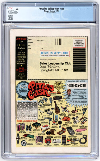 Amazing Spider-Man #194CGC 6.0 1st App. of the Black CatNewsstand