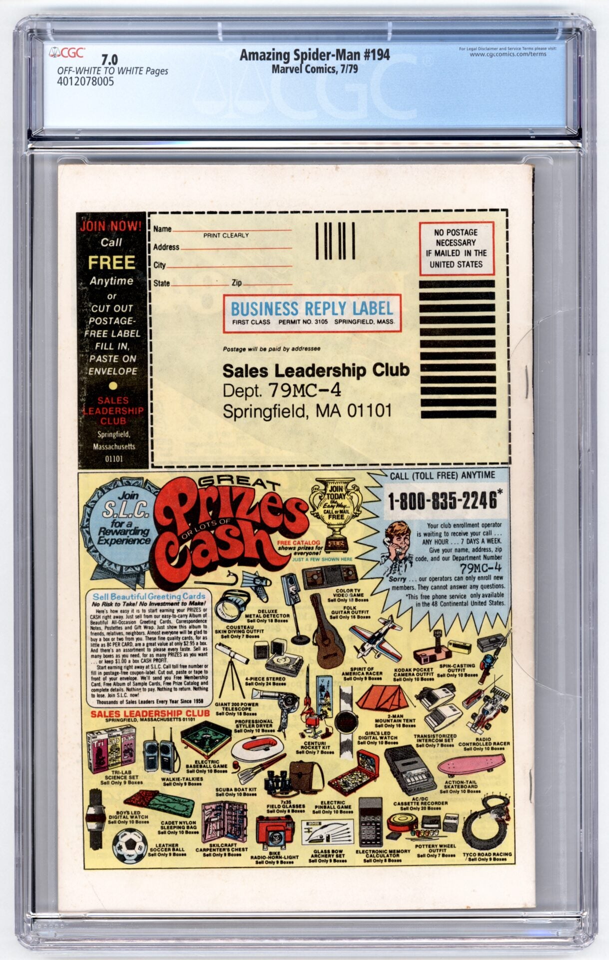 Amazing Spider-Man #194  CGC 7.0  1st App. of the Black Cat