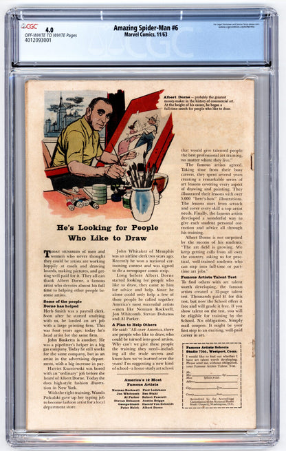 Amazing Spider-Man #6  CGC 4.0  Origin & 1st appearance of the Lizard