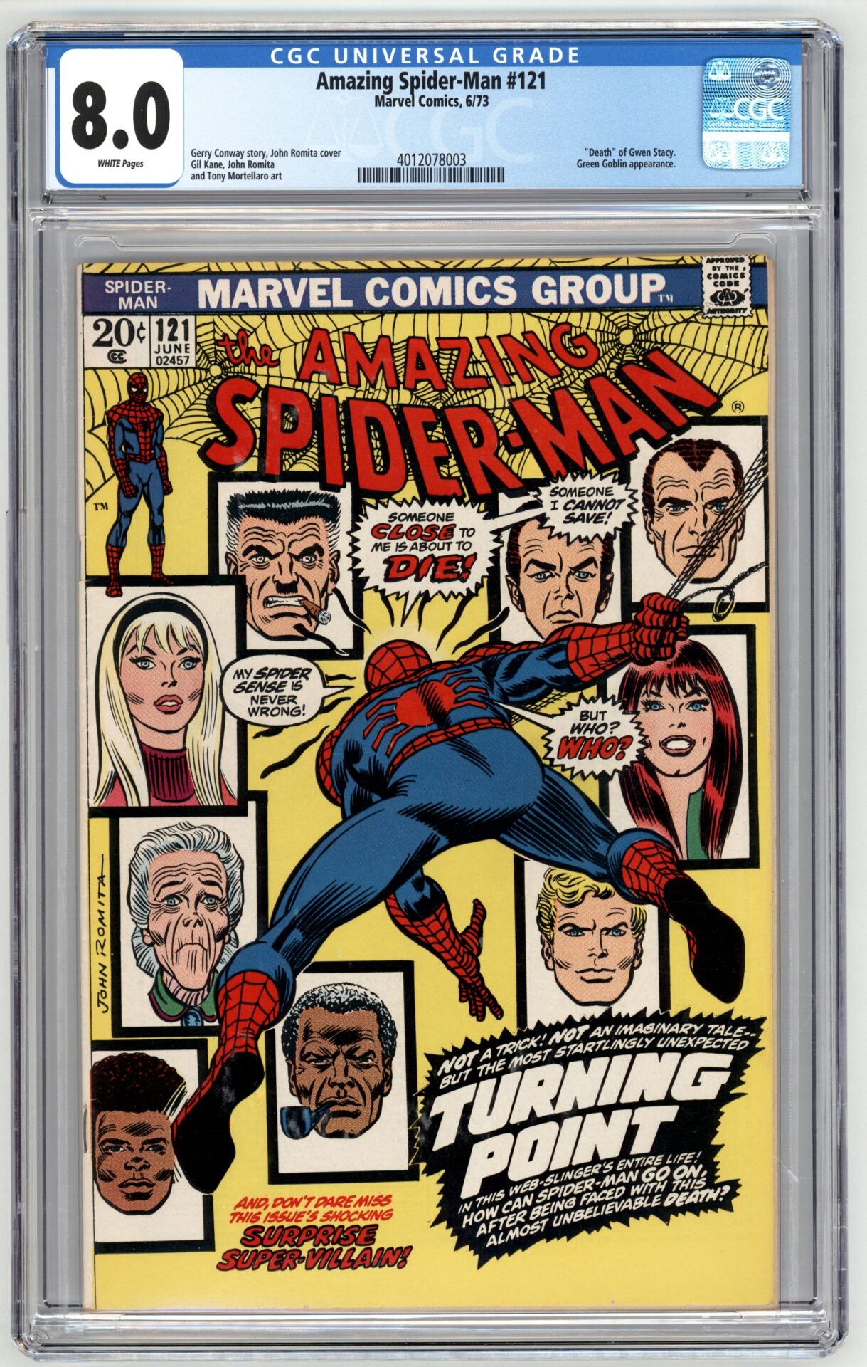 Amazing Spider-Man #121 CGC 8.0  "Death" of Gwen Stacey