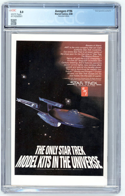 Avengers #196  CGC 8.0  Origin & 1st App. of Taskmaster