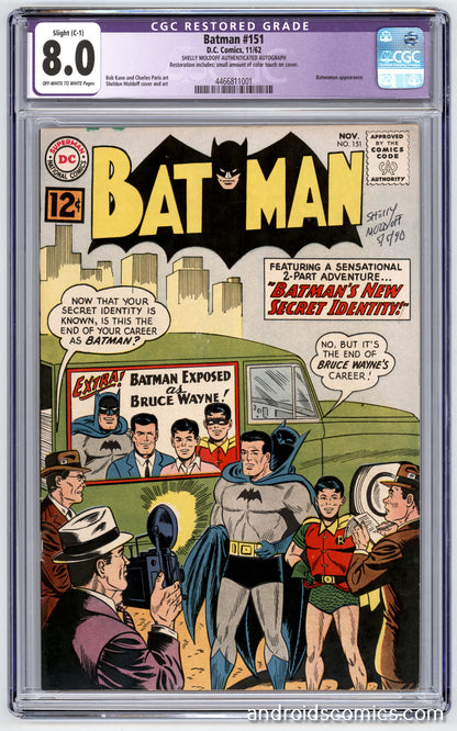 Batman #151  CGC 8.0  Shelly Moldoff Authenticated Autograph