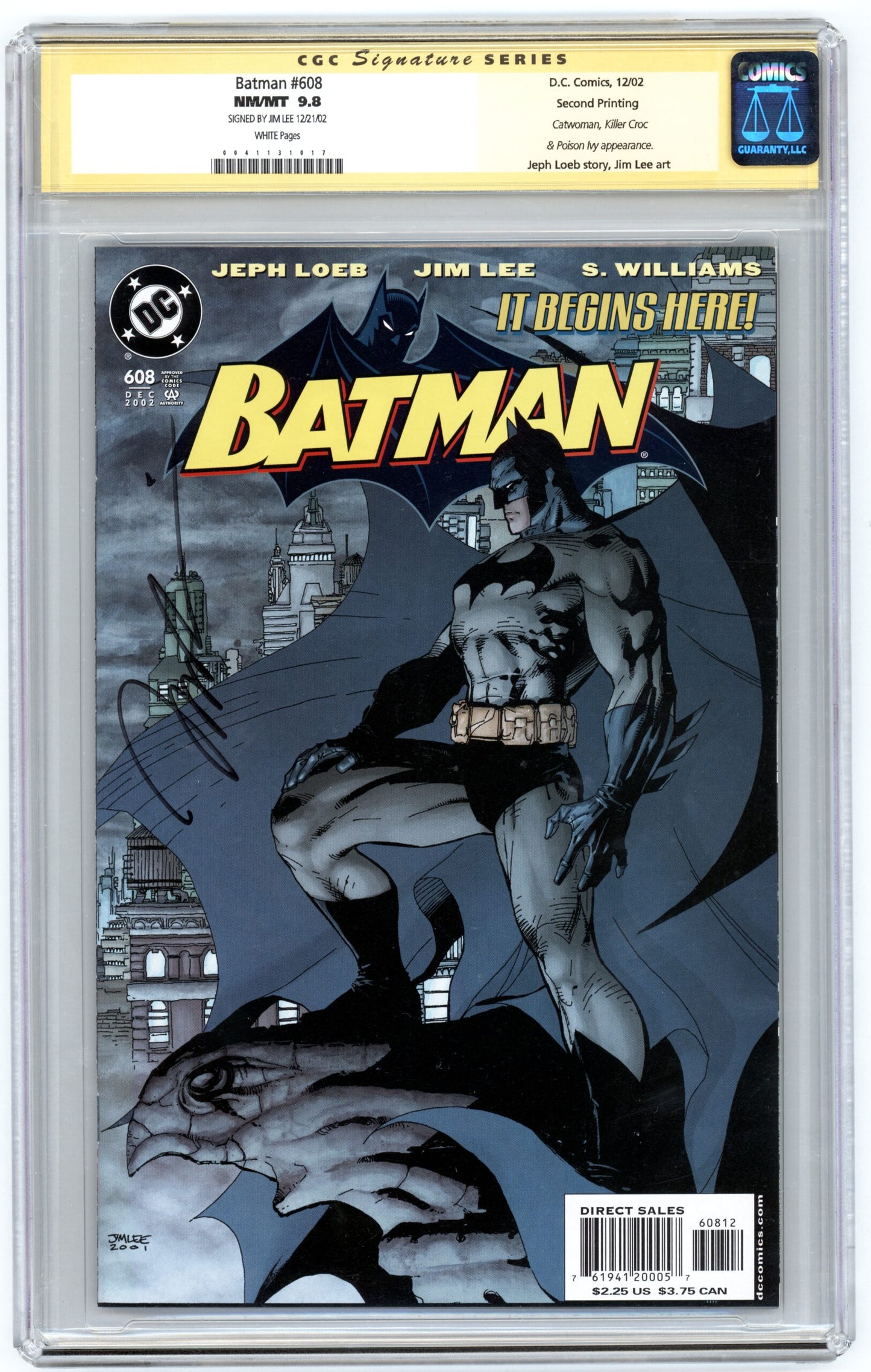 Batman #608  CGC 9.8  2nd Print  Signed by Jim Lee