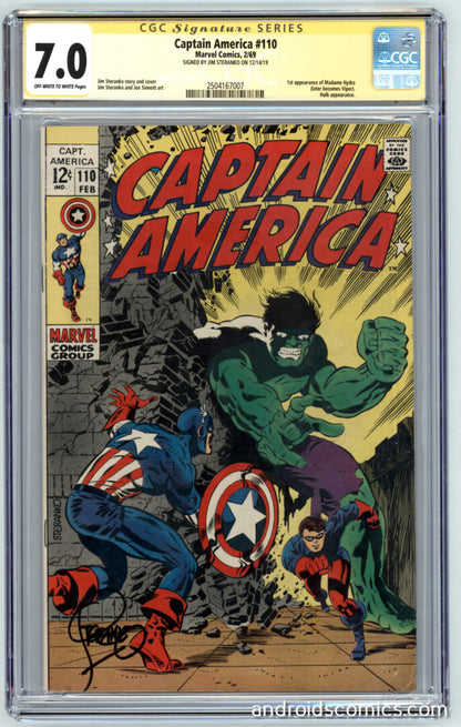 Captain America #110  CGC 7.0 1st App. of Madam Hydra  Signed by Jim Steranko