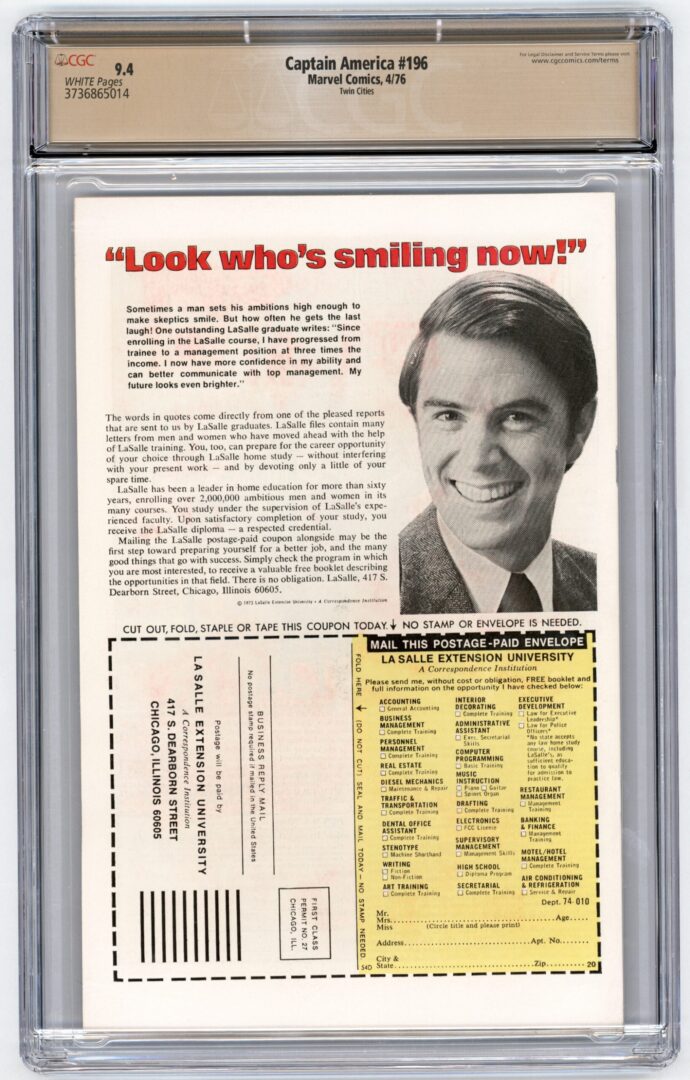 Captain America #196  CGC 9.4  Twin Cities Pedigree