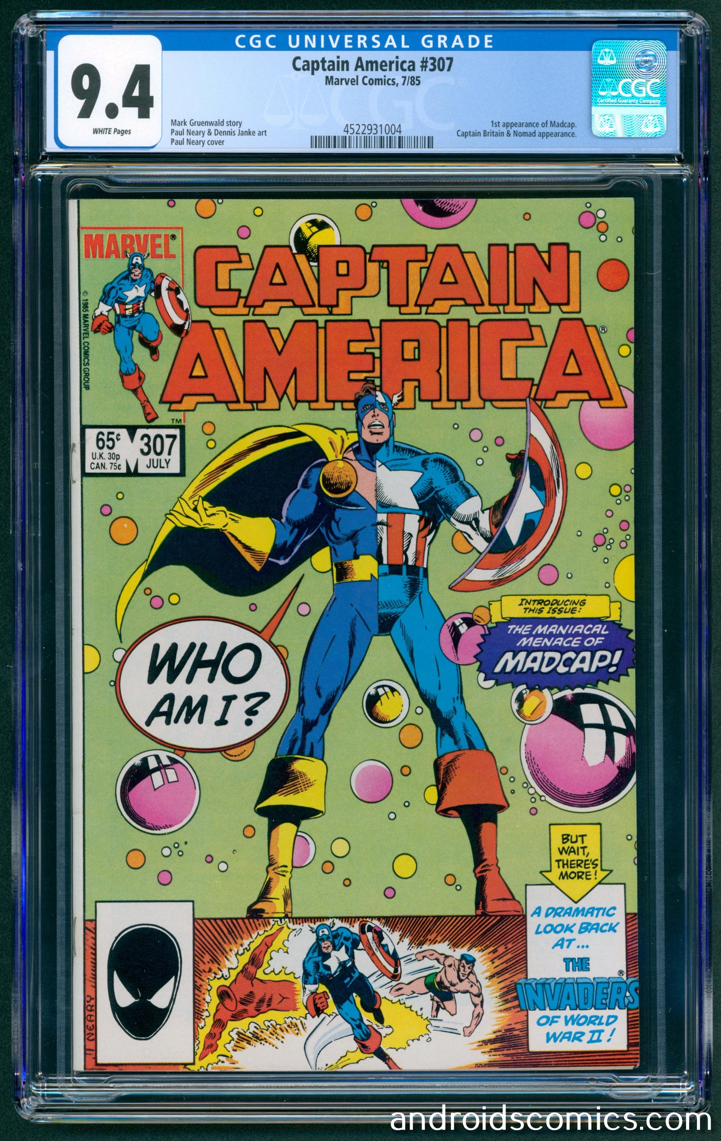 Captain America #307  CGC 9.4  1st App. of Madcap