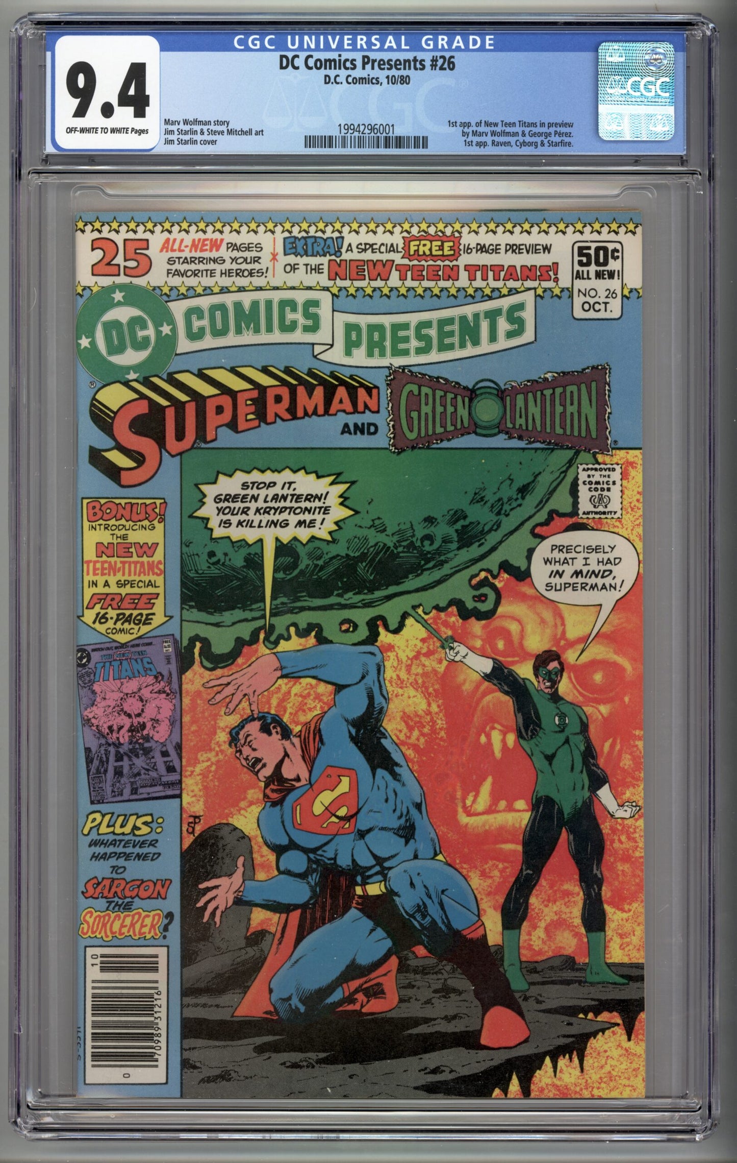 DC Comics Presents #26  CGC 9.4  1st appearance of Raven, Cyborg, and Starfire