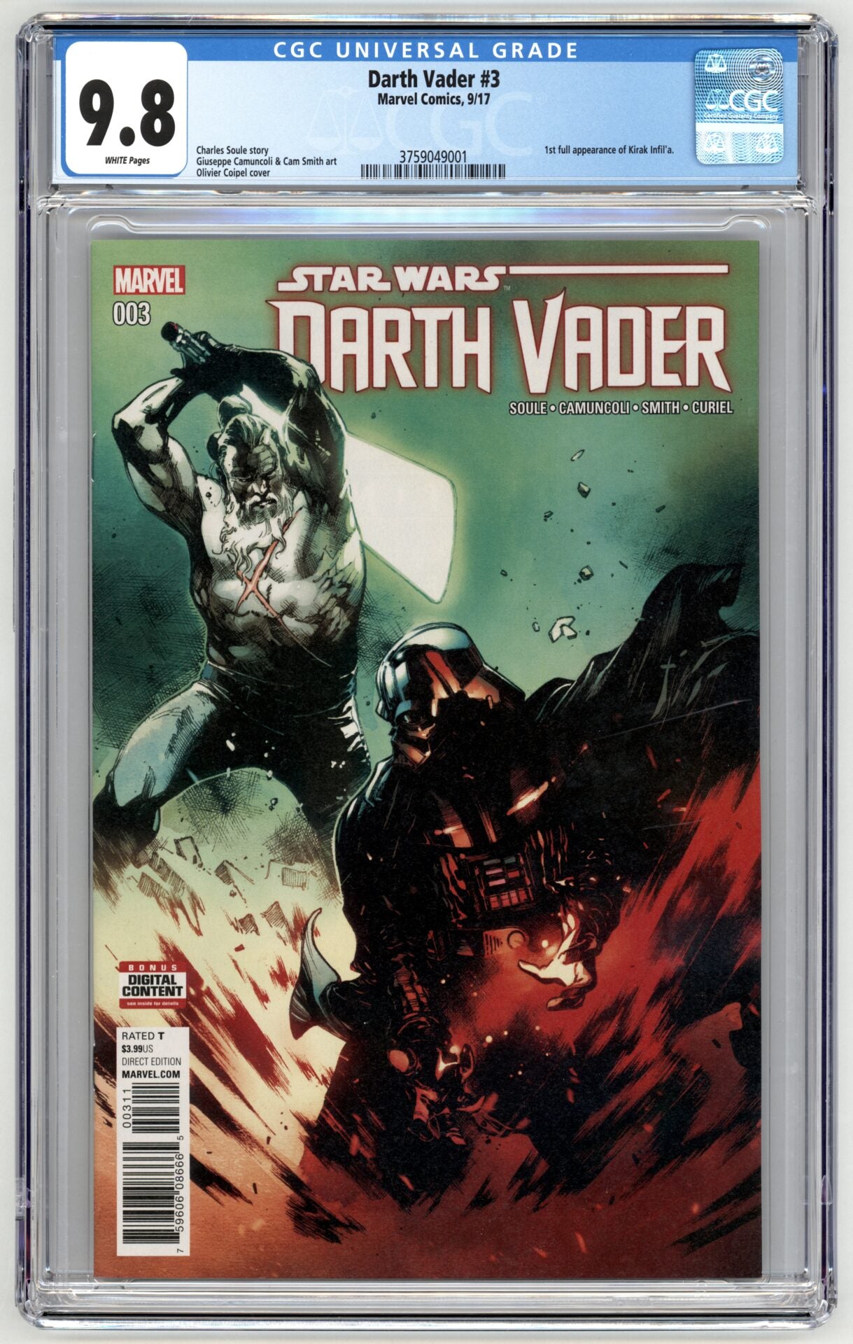 Star Wars: Darth Vader #3  CGC 9.8  1st full App. of Master Kirak Infil’a