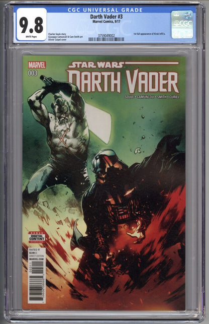 Star Wars: Darth Vader #3  CGC 9.8 1st full App. ofMaster Kirak Infil’a