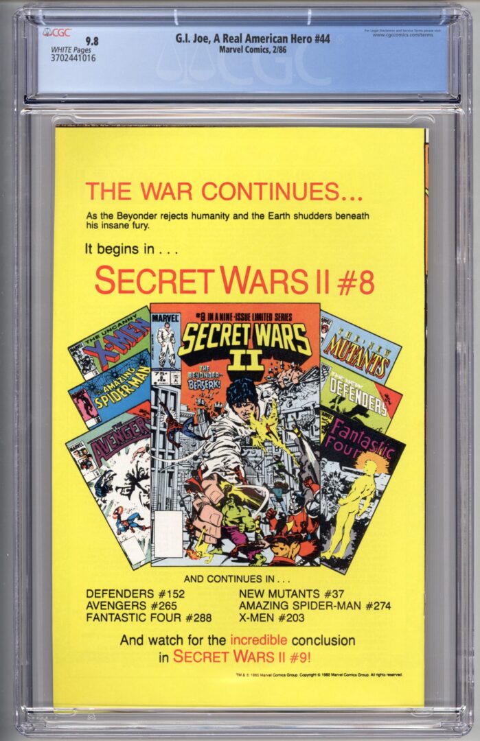 G.I. Joe #44  CGC 9.8  1st appearance of Heavy Metal, Airtight, Bazooka, Crank Case, & Doctor Mindbender