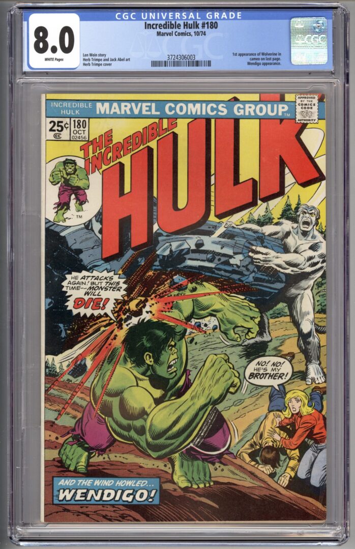 Incredible Hulk #180  CGC 8.0  1st brief appearance of Wolverine