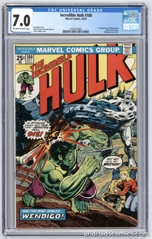 Incredible Hulk #180  CGC 7.0  1st brief App. of Wolverine