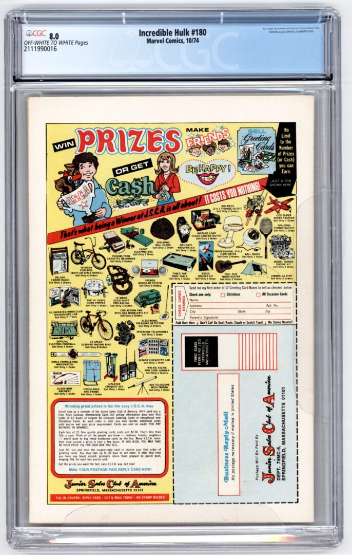 Incredible Hulk #180  CGC 8.0  1st brief appearance of Wolverine