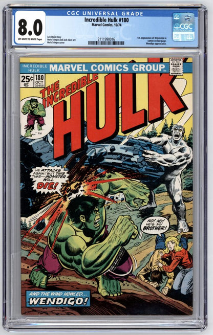 Incredible Hulk #180  CGC 8.0  1st brief appearance of Wolverine