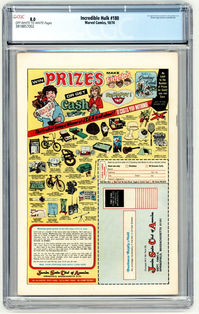 Incredible Hulk #180  CGC 8.0  1st brief appearance of Wolverine