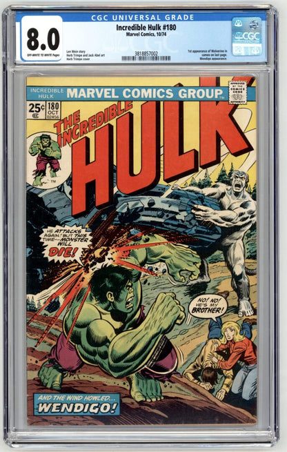 Incredible Hulk #180  CGC 8.0  1st brief appearance of Wolverine