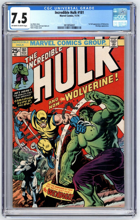 Incredible Hulk #181  CGC 7.5  1st Full appearance of Wolverine