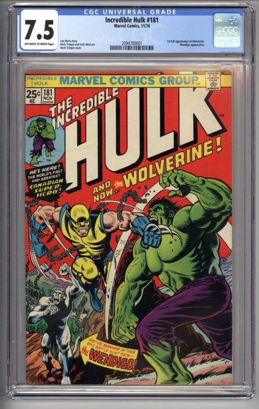 Incredible Hulk #181  CGC 7.5  1st Appearance of Wolverine