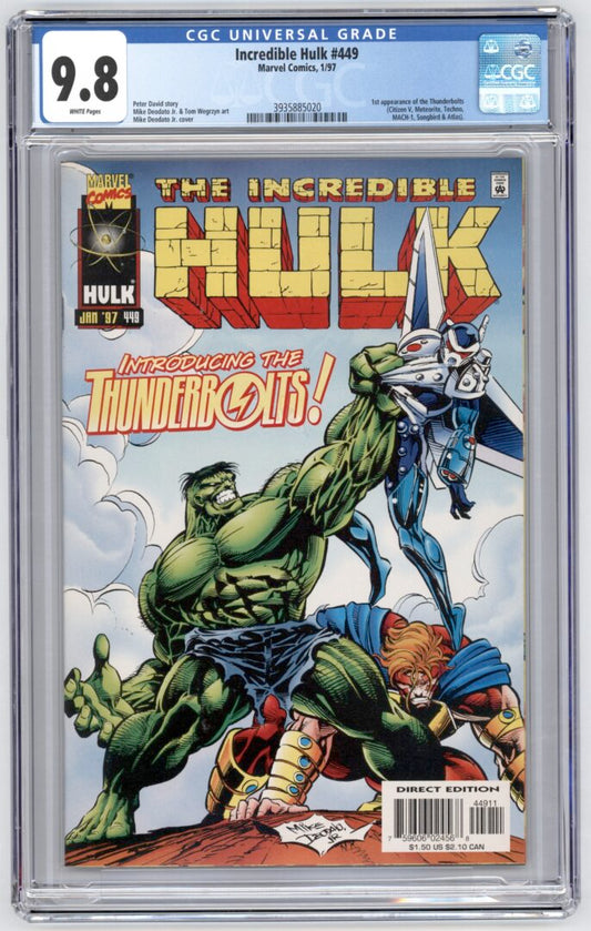 Incredible Hulk #449  CGC 9.8 1st appearance of the Thunderbolts