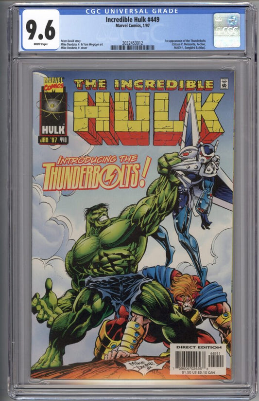 Incredible Hulk #449  CGC 9.6  1st appearance of the Thunderbolts