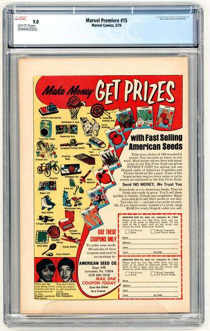 Marvel Premiere #15  CGC 9.0  Origin & 1st App. of Iron Fist