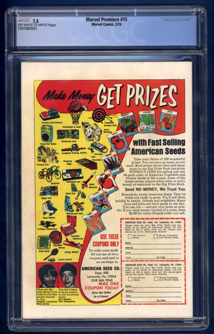 Marvel Premiere #15  CGC 7.5  Origin and 1st appearance of Iron Fist