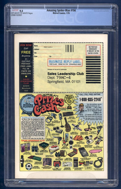 Amazing Spider-Man #194  CGC 9.2  1st appearance of Black Cat