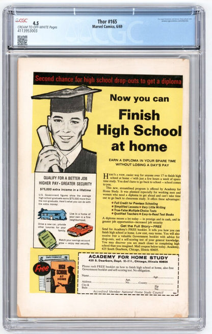 Thor #165  CGC 4.5 1st full app. of Him