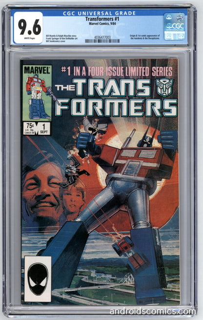 Transformers #1  CGC 9.6  Origin & 1st App. of the Autobots & Decepticons
