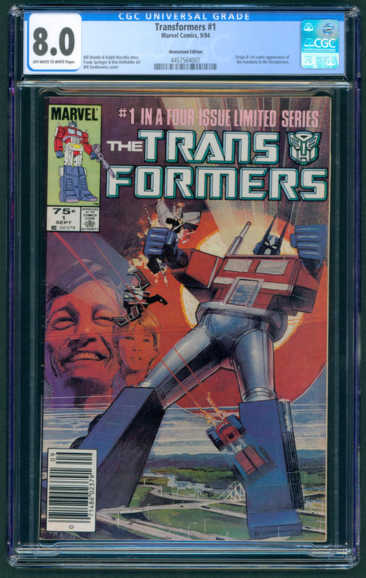 Transformers #1  CGC 8.0  Origin & 1st App. of the Autobots & Decepticons