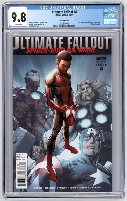 Ultimate Fallout #4  CGC 9.8  2nd Print  1st appearance of the new Spider-Man (Miles Morales)