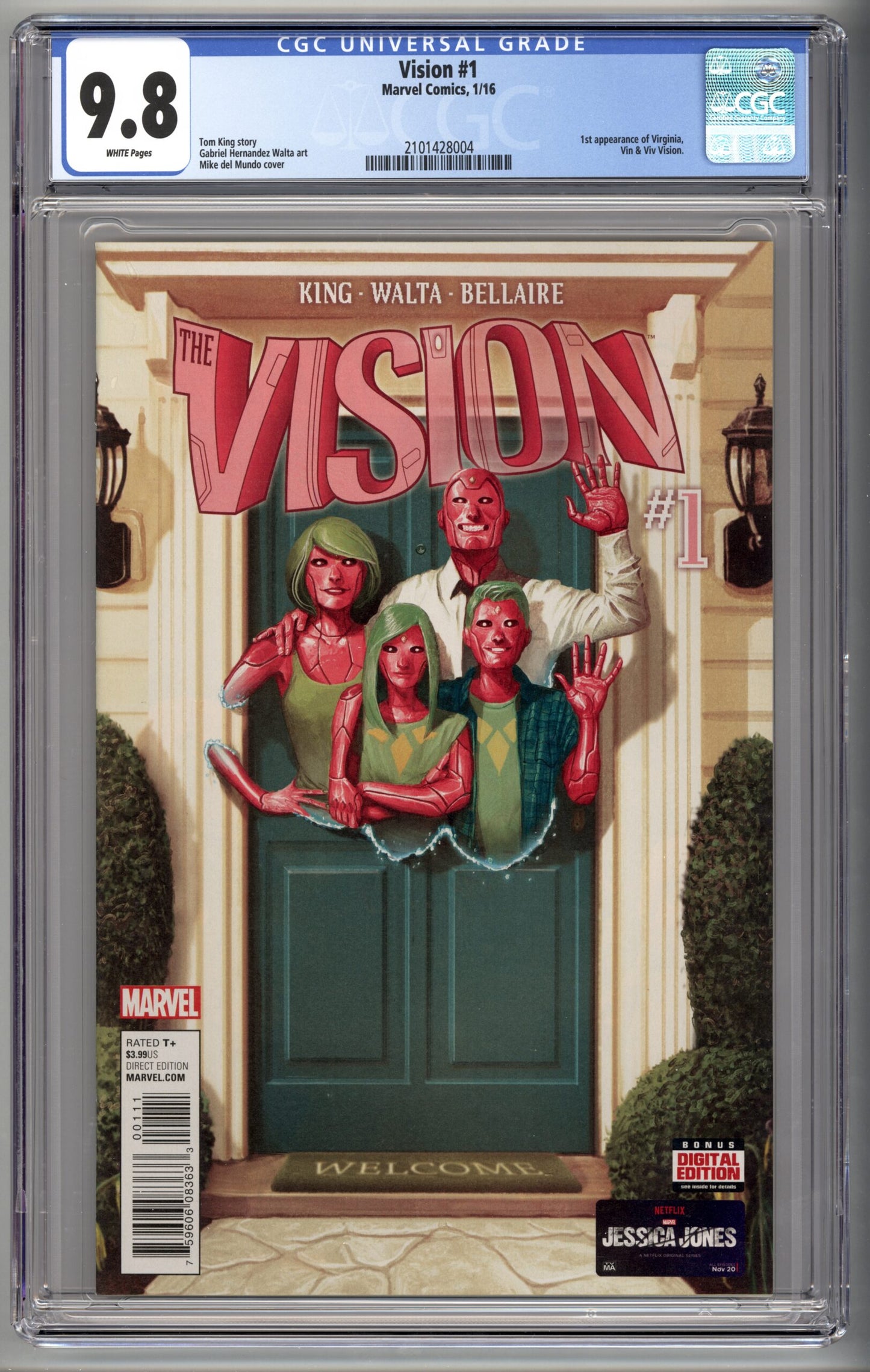Vision #1  CGC 9.8  1st appearance of  Virginia, Vin, & Viv Vision
