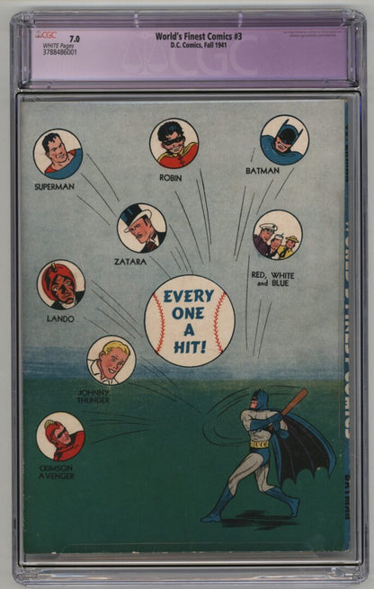 World's Finest Comics #3  CGC 7.0 Restored Origin & 1st App. of Scarecrow