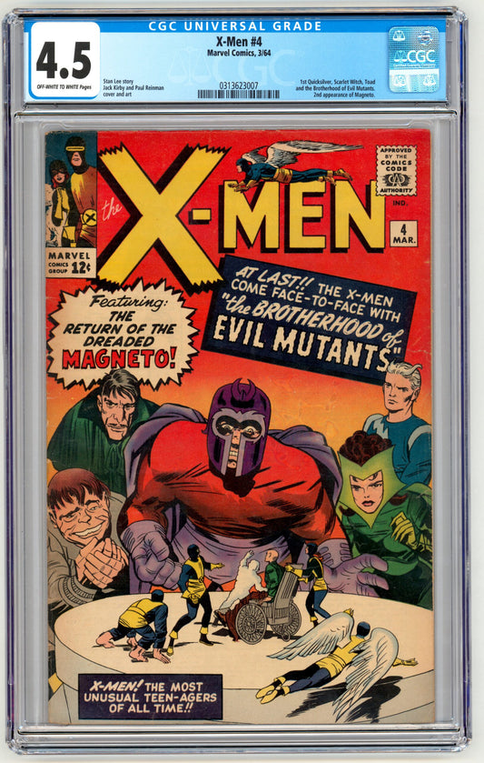 X-Men #4  CGC 4.5  1st appearance of Quicksilver, Scarlet Witch, Toad, and the Brotherhood of Evil Mutants.