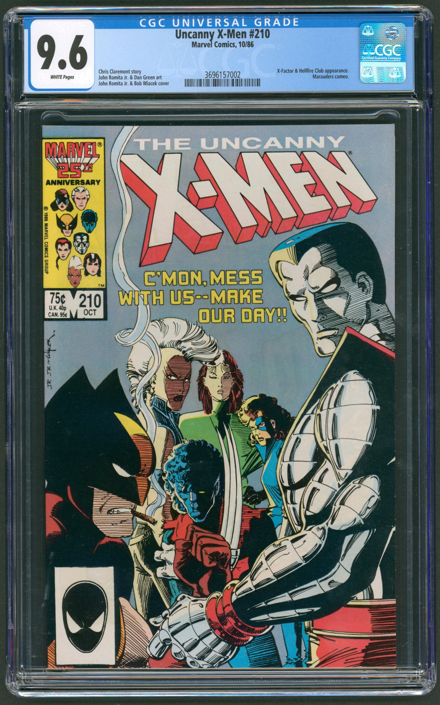 Uncanny X-Men #210  CGC 9.6  1st cameo team App. of The Marauders