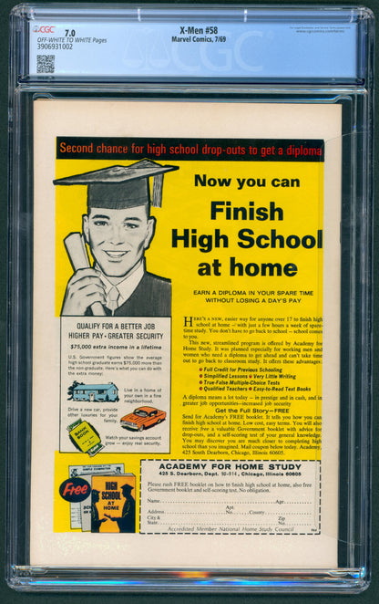 X-Men #58  CGC 7.0  1st App. of Havok in costume