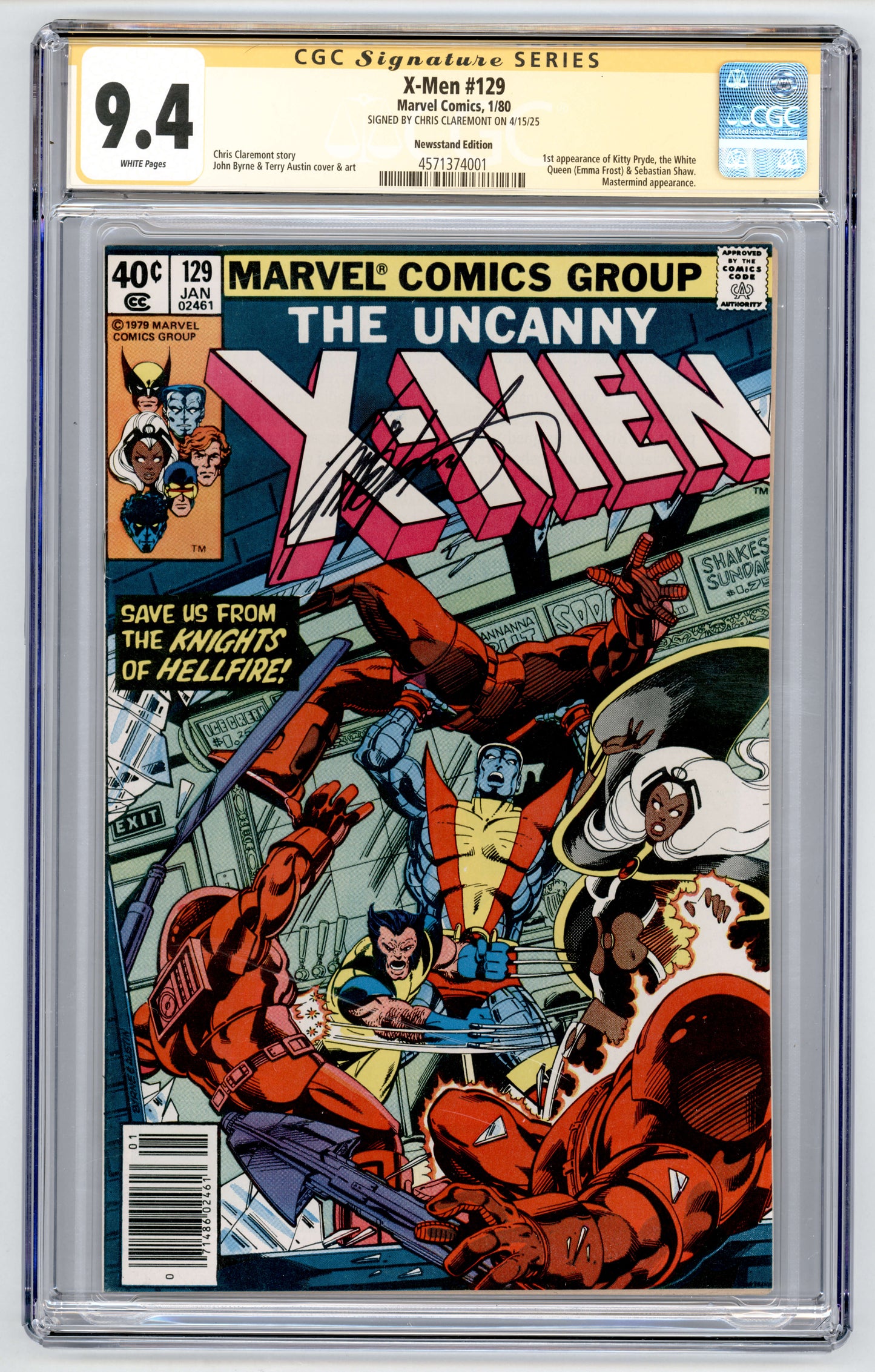 Uncanny X-Men #129  CGC 9.4 Signed by Chris Claremont  1st App. of Kitty Pryde and White Queen