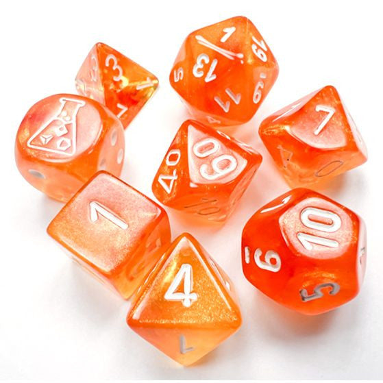 Chessex Lab Dice Borealis Blood Orange White 7 Dice Set