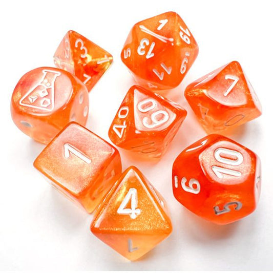 Chessex Lab Dice Borealis Blood Orange White 7 Dice Set