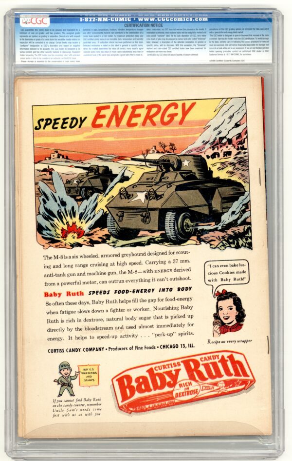 Comic book: Baby Ruth candy ad, armored car.